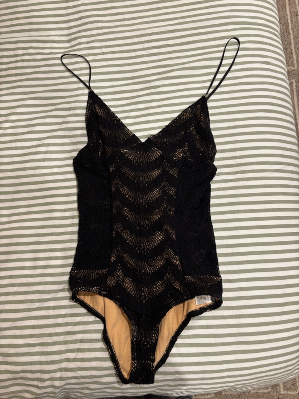 Nightcap Black Lace Bodysuit Slip with Nude Lining